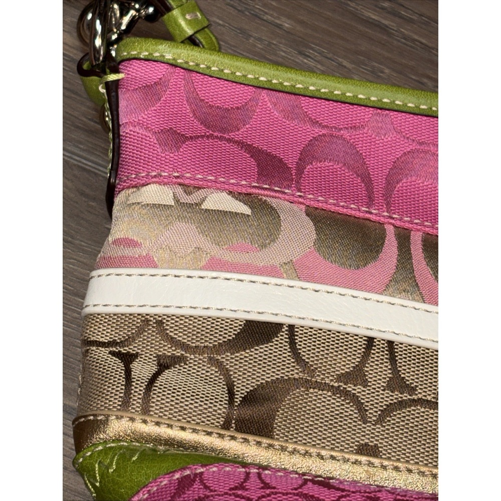 Coach Bleecker Daisy Patchwork Demi Bag F14725 Pink Green Striped Vintage Y2K - Picture 9 of 12
